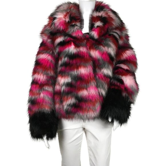 Jocelyn Womam Faux Fur Jacket Fringes Multicolor Size S Long Sleeves DM48